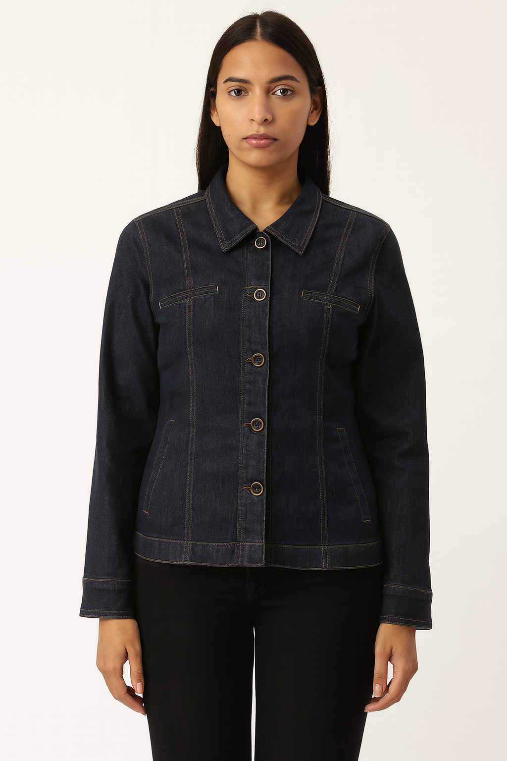 Classic Button-Down Dark Denim Jacket