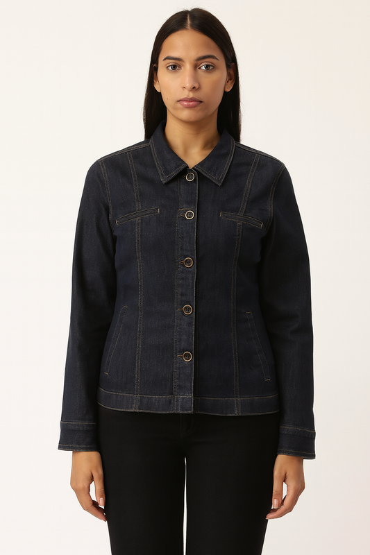 Classic Button-Down Dark Denim Jacket
