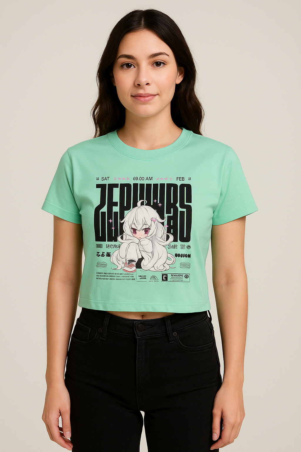 Chibi Wave Mint crop top